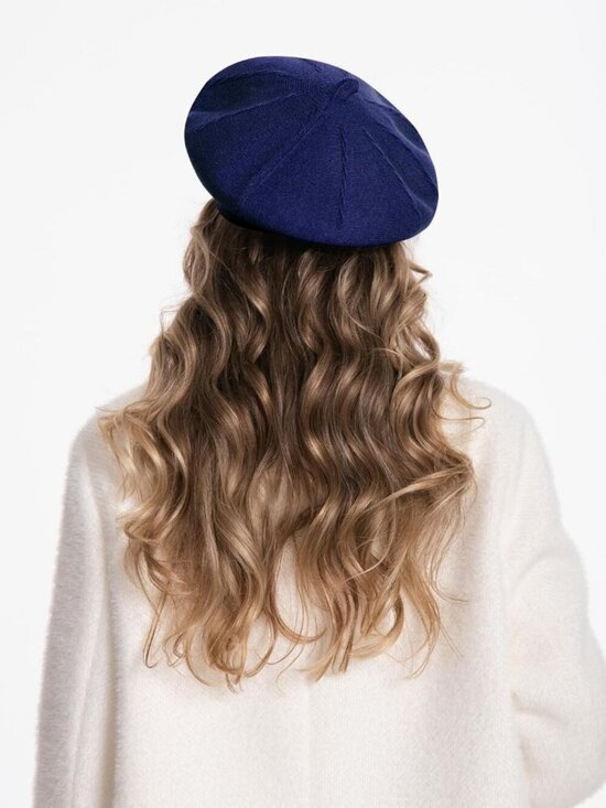 Women\'s French Style Double Layer Winter Autumn Warm, Soft Beanie Hat Navy Blue